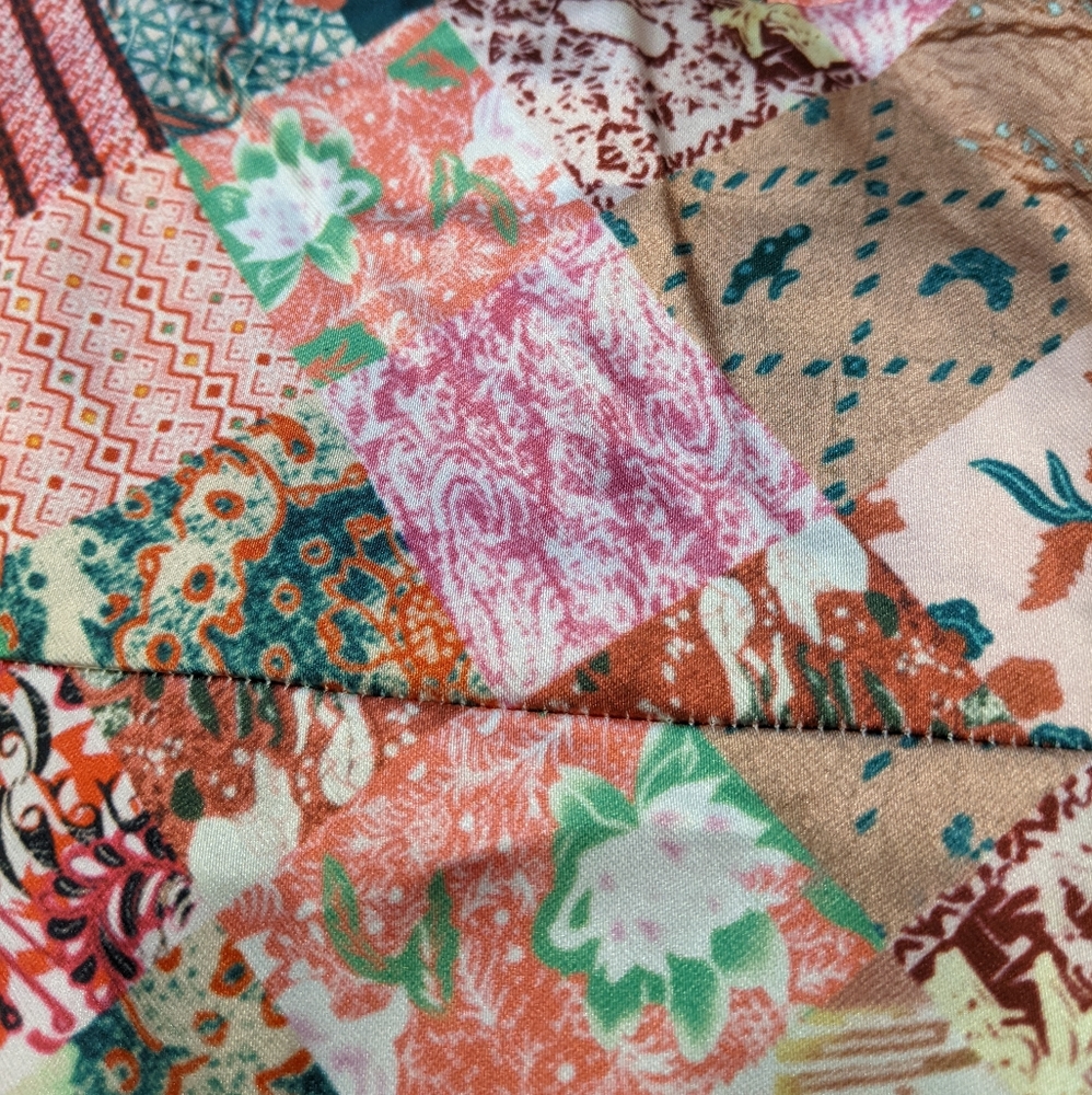 Brand New Unique Florals & Paisley Patchwork Silky A-Line Red Mini Dress - Picture 10 of 10